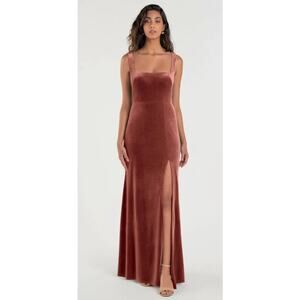 Jenny Yoo NWT Mara Rose Velvet Front Slit Maxi Dress Size 10